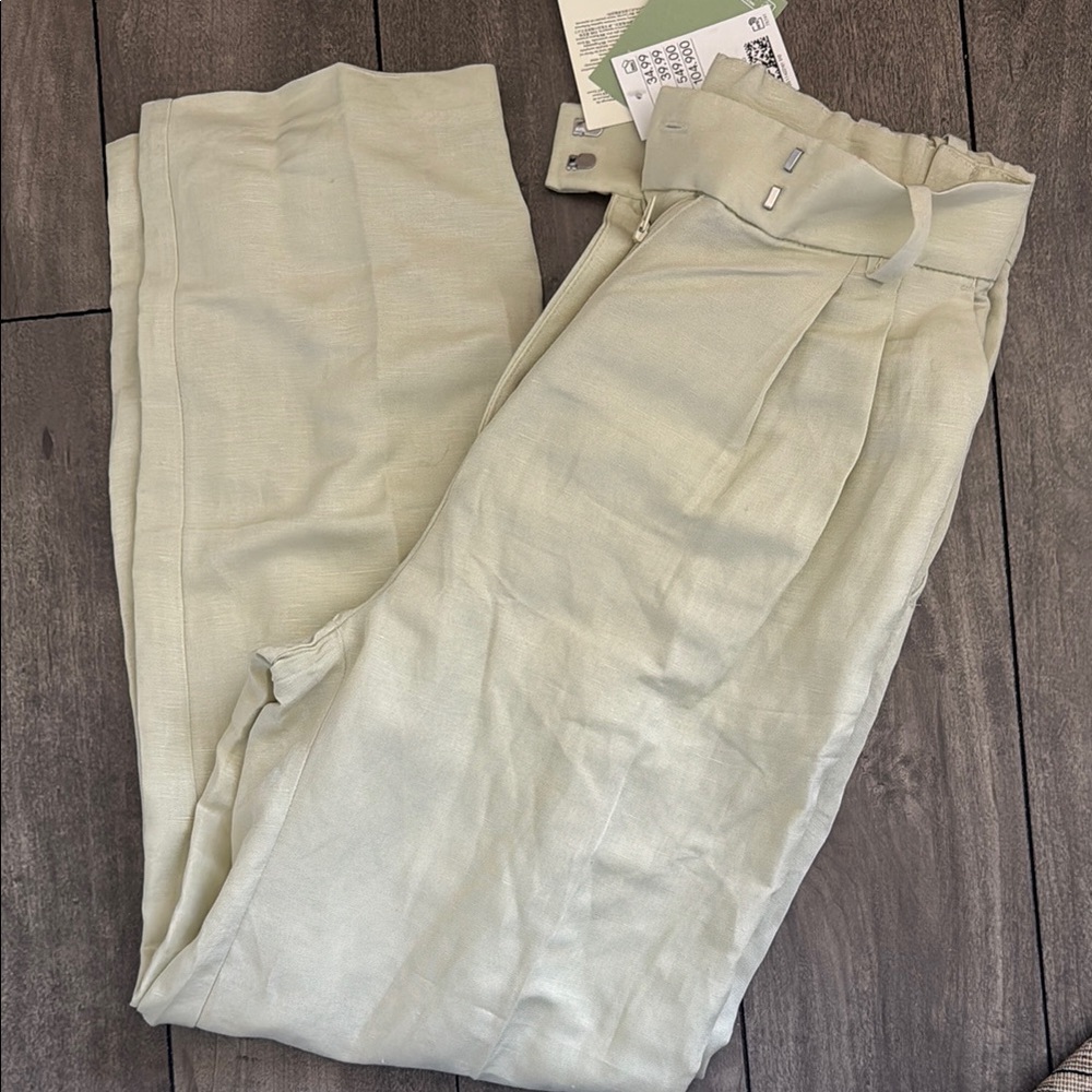 H&M linen blend Straight-Leg Pants Versatile Style